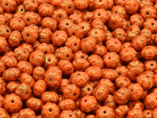 Pumpkin Beads, Opaque Orange Terracotta Red (93130-15495), Glass, Czech Republic