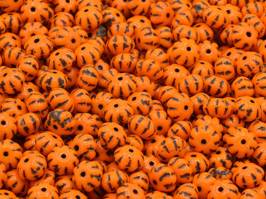 Pumpkin Beads, Opaque Orange Brown Lined (93130-46410), Glass, Czech Republic