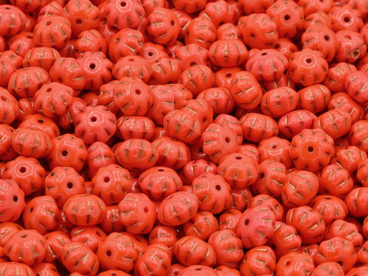 Pumpkin Beads, Red Copper Lined (93400-54307), Glass, Czech Republic