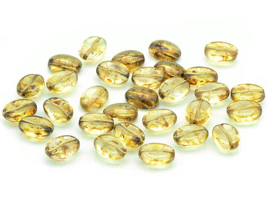 Coffee Bean Beads, Crystal Travertin Gold Lined (00030-86800-54302), Glass, Czech Republic