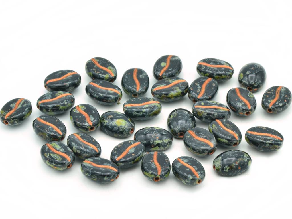 Coffee Bean Beads, Black Travertin Copper Lined (23980-86800-54307), Glass, Czech Republic