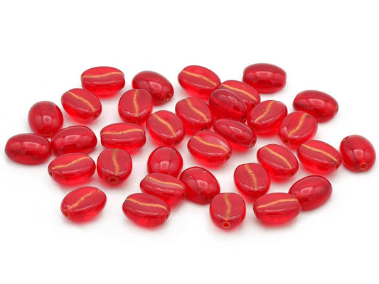 Coffee Bean Beads, Ruby Red Copper Lined (90080-54307), Glass, Czech Republic