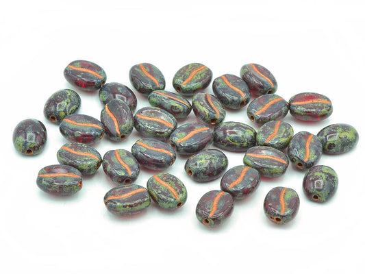 Coffee Bean Beads, Ruby Red Travertin Copper Lined (90080-86800-54307), Glass, Czech Republic