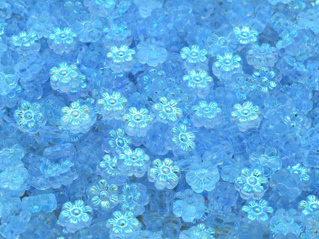 Flower Beads, Transparent Blue Ab (30010-28701), Glass, Czech Republic