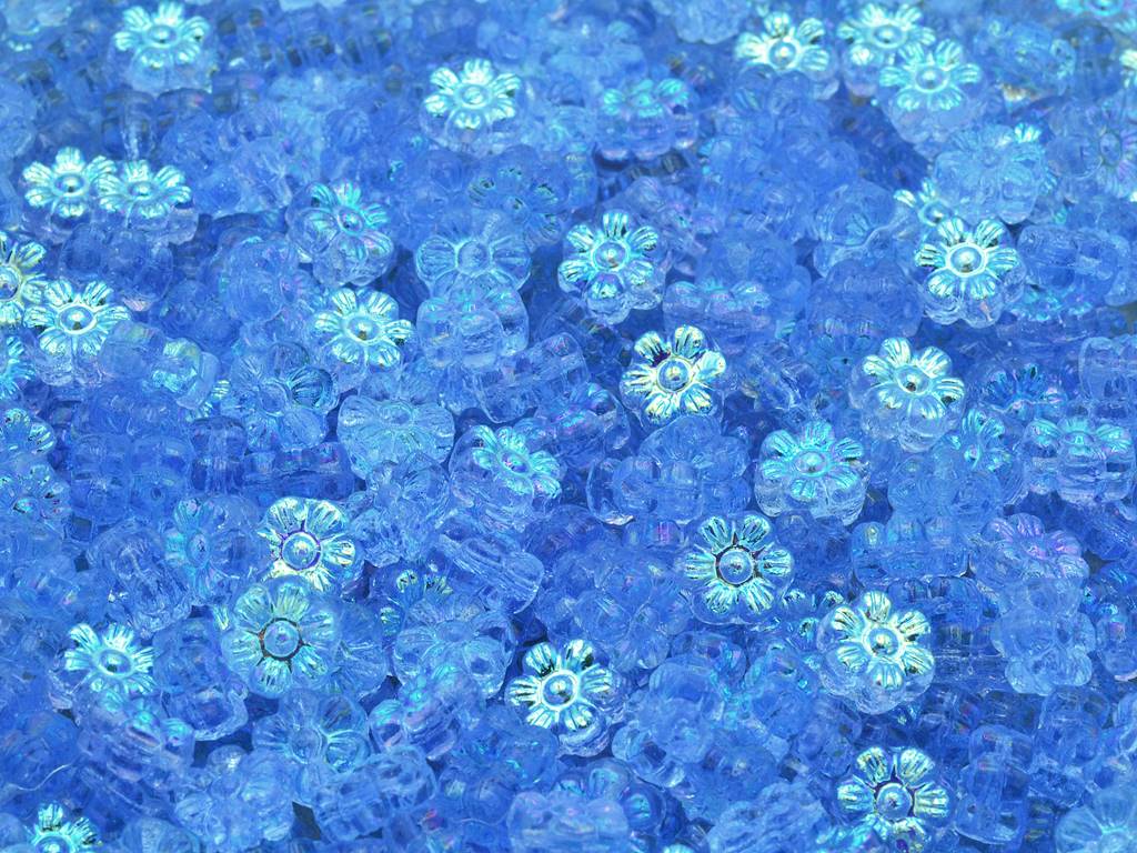 Flower Beads, Transparent Blue Ab (30020-28701), Glass, Czech Republic