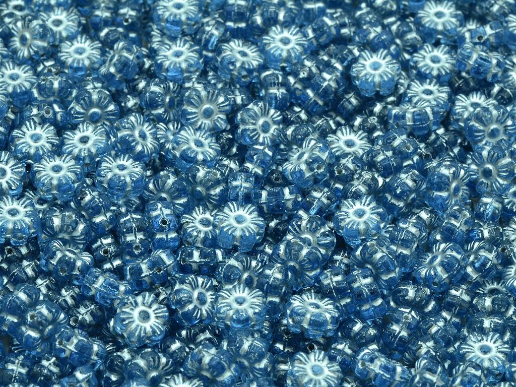 Flower Beads, Transparent Blue Silver Lined (30020-54201), Glass, Czech Republic