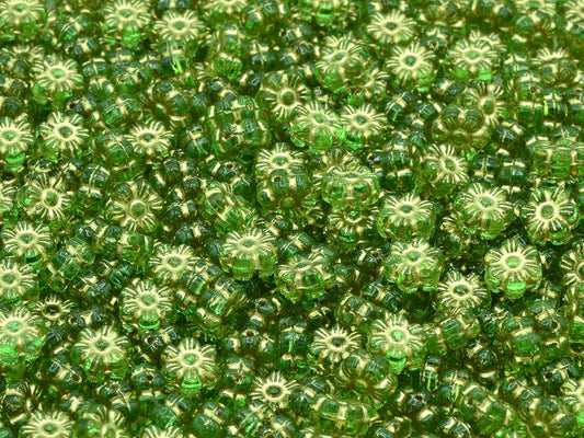Flower Beads, Transparent Green Gold Lined (50400-54202), Glass, Czech Republic