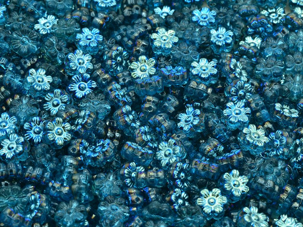 Flower Beads, Transparent Aqua 22201 (60020-22201), Glass, Czech Republic