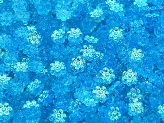 Flower Beads, Transparent Aqua Ab (60020-28701), Glass, Czech Republic