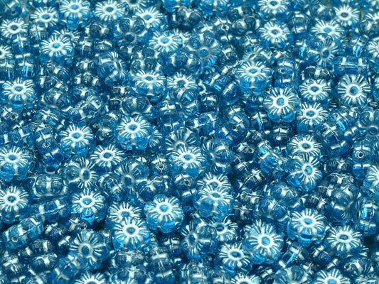 Flower Beads, Transparent Aqua Silver Lined (60020-54201), Glass, Czech Republic