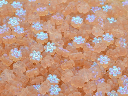 Flower Beads, Transparent Pink Matte Ab (70110-84110-28701), Glass, Czech Republic