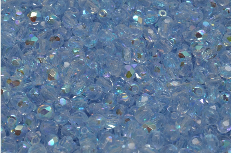 Fire Polished Faceted Beads Round, Transparent Blue Ab (30010-28701), Bohemia Crystal Glass, Czech Republic