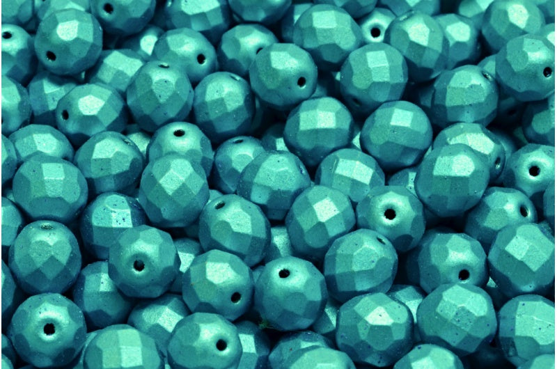 ファセット加工ラウンドビーズ、ブラックメタラストターコイズ（23980-24206）、ボヘミアクリスタルガラス、チェコ共和国