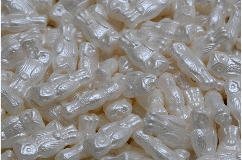 Owl Beads, White Pearl White (02010-25001), Glass, Czech Republic