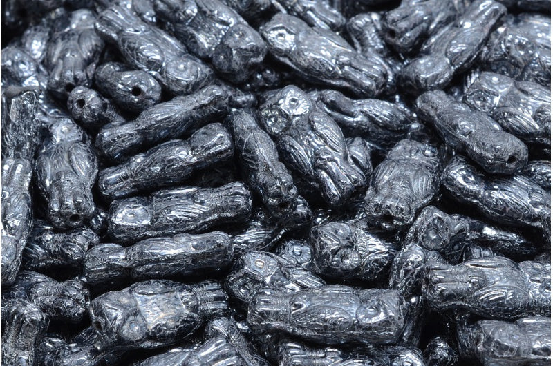 Owl Beads, Black Hematite (23980-14400), Glass, Czech Republic