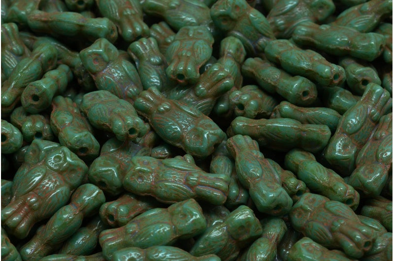 Owl Beads, Green Travertin (53420-86800), Glass, Czech Republic