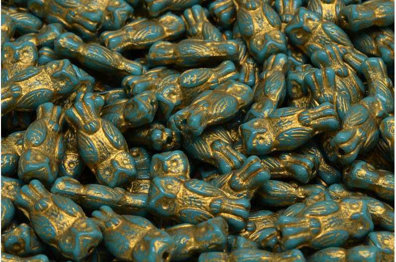 Owl Beads, Turquise Gold Lined (63140-54302), Glass, Czech Republic