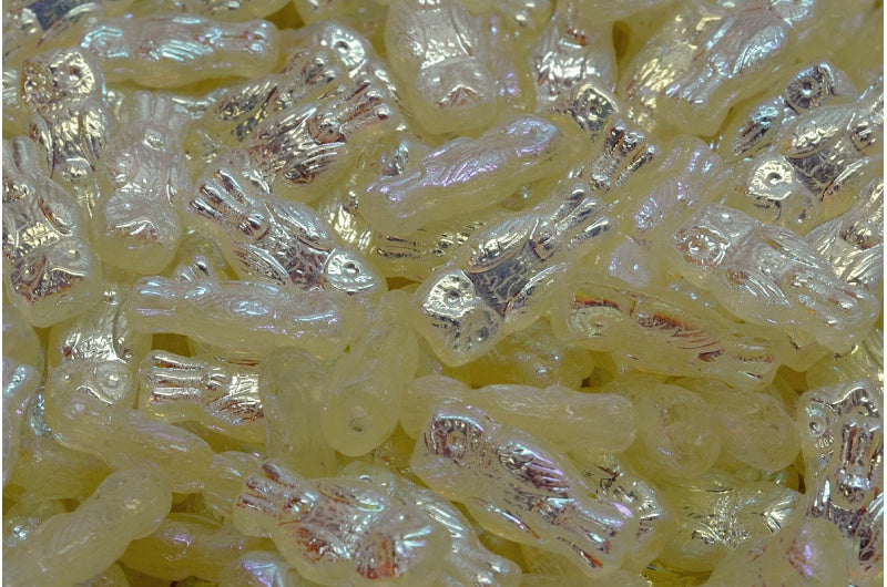 Owl Beads, Transparent Yellow Ab Full (2X Side) (80100-28703), Glass, Czech Republic