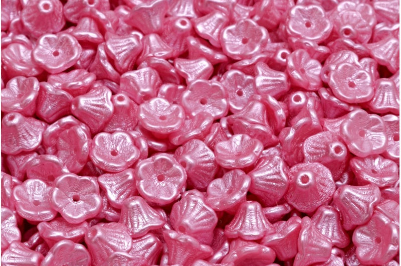 Bell Flower Cup Beads, White Pastel Pink (02010-25008), Glass, Czech Republic