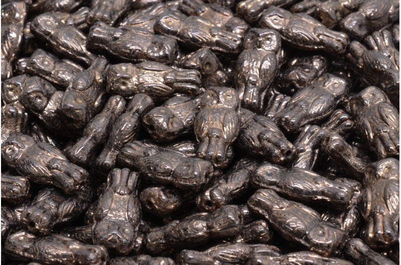 Owl Beads, Black Luster Violet Full Coated (23980-14496), Glass, Czech Republic