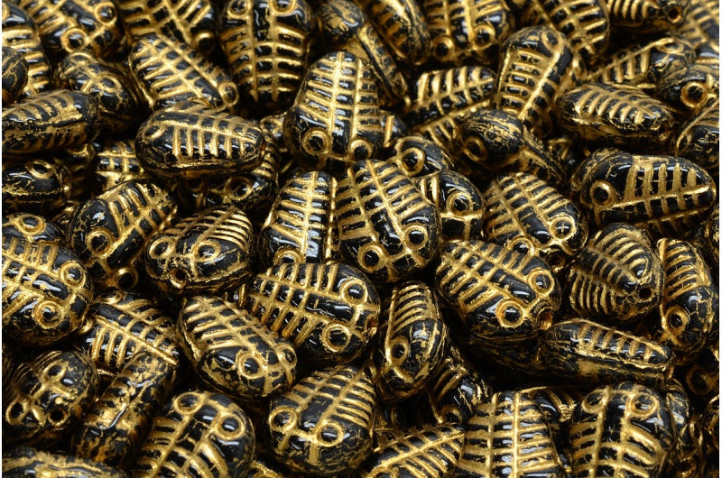 三叶虫珠子，黑金内衬 (23980-54302)，玻璃，捷克共和国