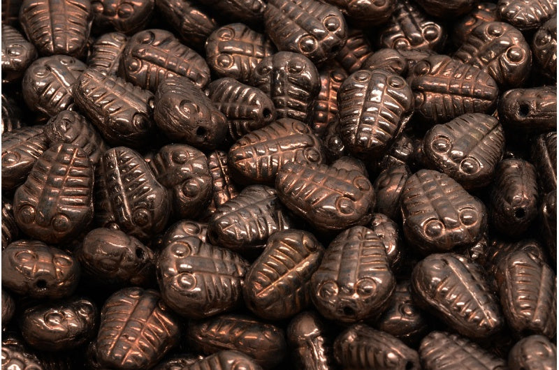 三叶虫珠子，黑青铜色 (23980-14415)，玻璃，捷克共和国
