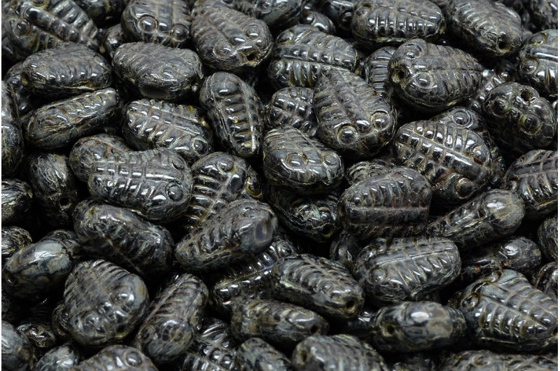 三葉虫ビーズ、ブラックトラバーチン（23980-86800）、ガラス、チェコ共和国