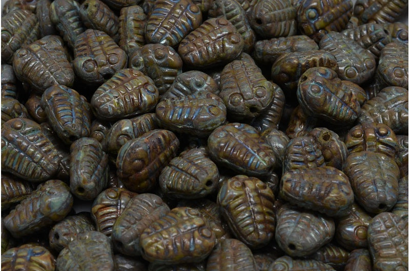 Trilobite Beads, Green Travertin (53420-86800), Glass, Czech Republic