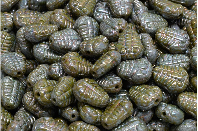 Trilobite Beads, Green Nebula (53420-15001), Glass, Czech Republic