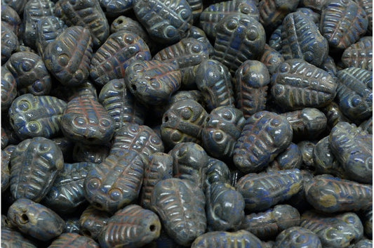 Trilobite Beads, Opaque Blue Travertin (33050-86800), Glass, Czech Republic