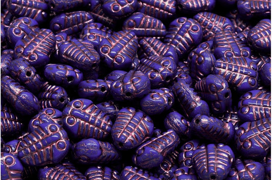 Trilobite Beads, Opaque Blue Pink Lined (33050-54321), Glass, Czech Republic