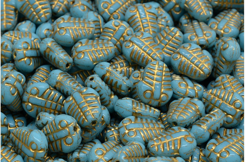 三叶虫珠子，蓝金色衬里 (63020-54302)，玻璃，捷克共和国