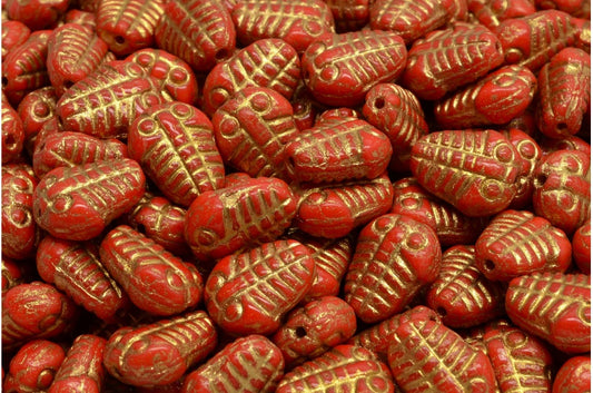 Trilobite Beads, Red Gold Lined (93180-54302), Glass, Czech Republic