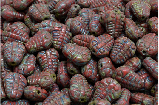 Trilobitenperlen, roter Travertin (93180-86800), Glas, Tschechische Republik