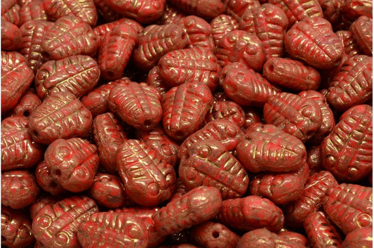 Trilobite Beads, Red Terracotta Violet (93180-15496), Glass, Czech Republic