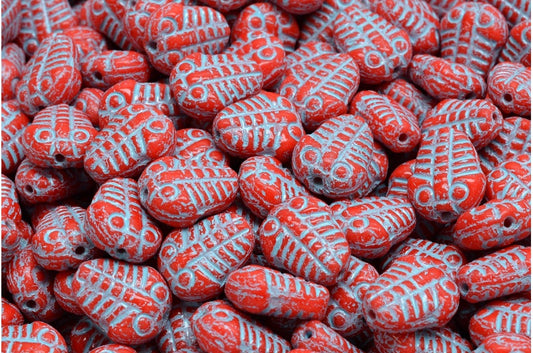 Trilobite Beads, Red Light Blue Lined (93180-54308), Glass, Czech Republic