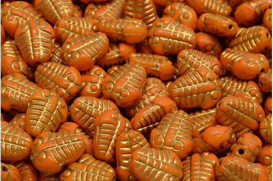 Trilobite Beads, Opaque Yellow Gold Lined (93120-54302), Glass, Czech Republic