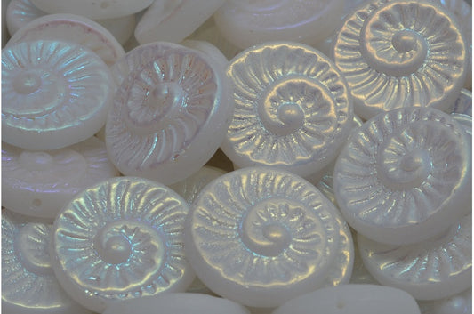 Fossil Shell Beads, White Ab Full (2X Side) (02010-28703), Glass, Czech Republic