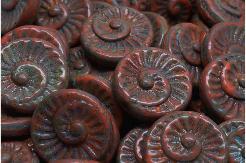 化石貝殻ビーズ、不透明イエロートラバーチン（93120-86800）、ガラス、チェコ共和国