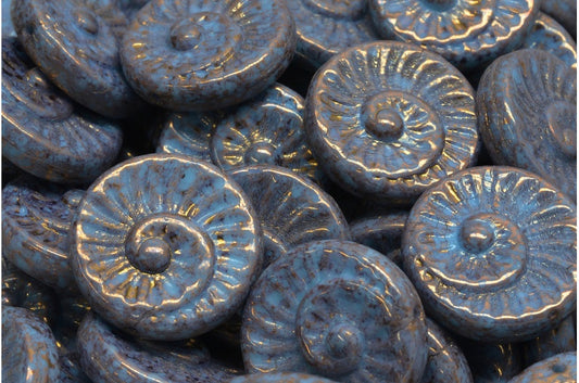 Fossil Shell Beads, Blue Terracotta Violet (63020-15496), Glass, Czech Republic