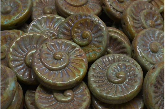 Fossil Shell Beads, Blue Travertin (63020-86800), Glass, Czech Republic