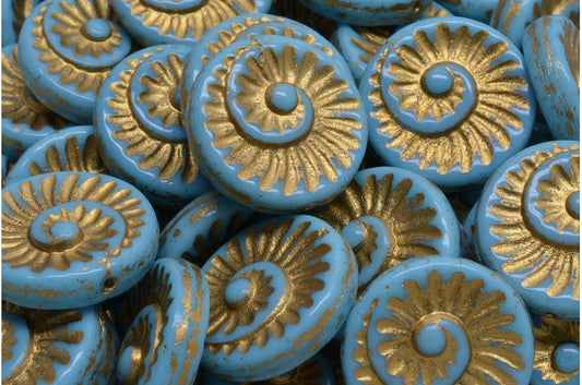 Fossil Shell Beads, Blue Gold Lined (63020-54302), Glass, Czech Republic