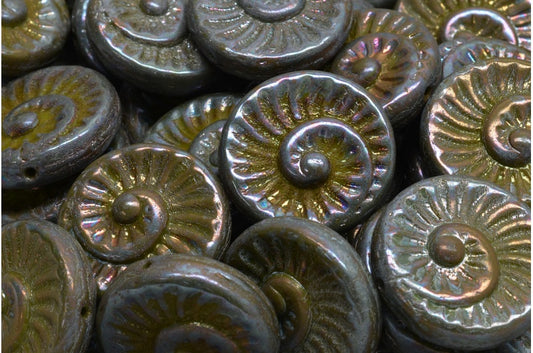 Fossil Shell Beads, Green Nebula (53420-15001), Glass, Czech Republic