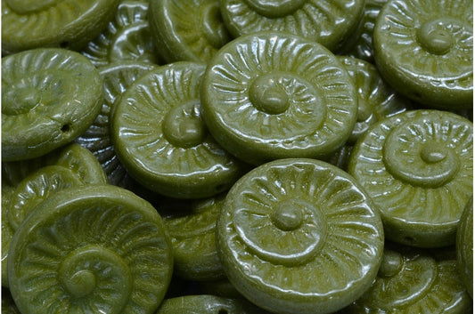 Fossil Shell Beads, Green Hematite (53420-14400), Glass, Czech Republic