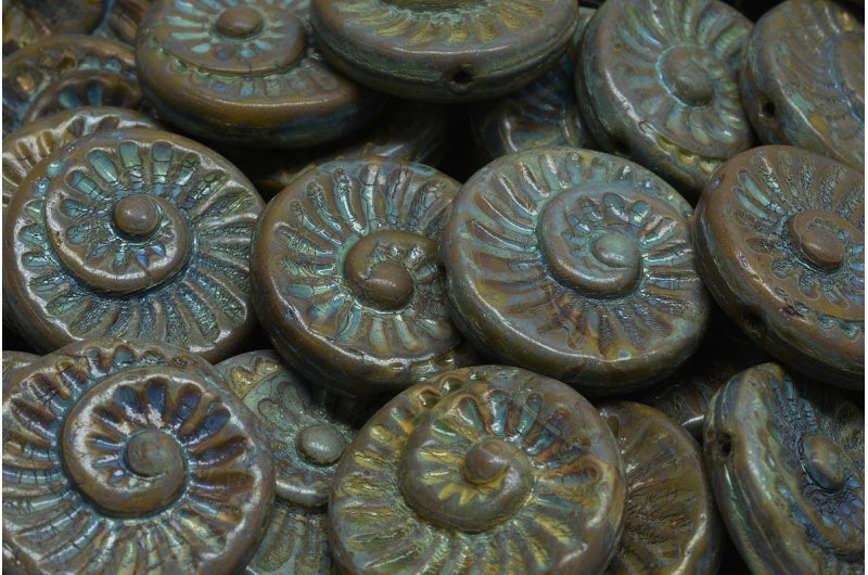 Fossil Shell Beads, Green Travertin (53420-86800), Glass, Czech Republic