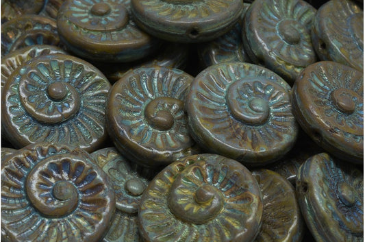 Fossil Shell Beads, Green Travertin (53420-86800), Glass, Czech Republic
