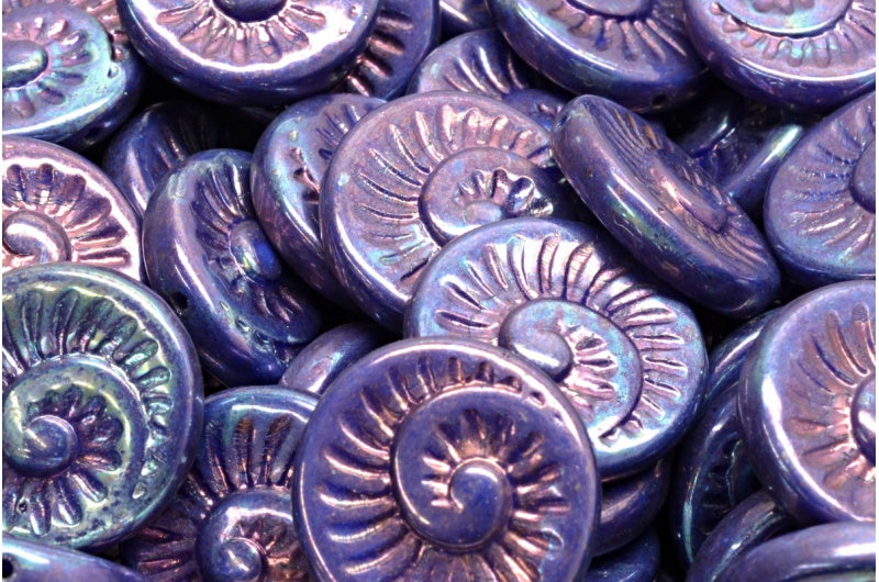 Fossil Shell Beads, Opaque Blue Nebula (33050-15001), Glass, Czech Republic