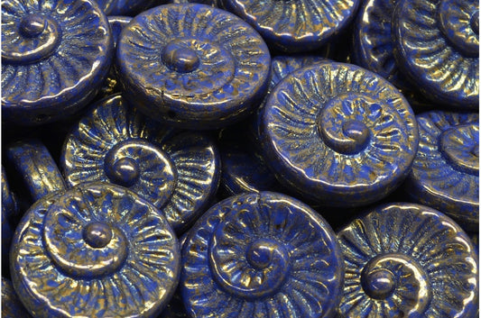 Fossile Muschelperlen, undurchsichtiges blaues Terrakotta-Violett (33050-15496), Glas, Tschechische Republik