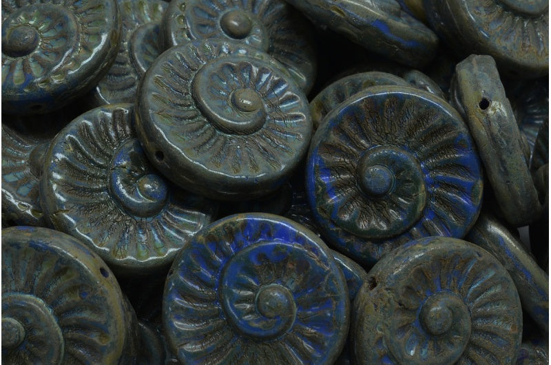 Fossil Shell Beads, Opaque Blue Travertin (33050-86800), Glass, Czech Republic