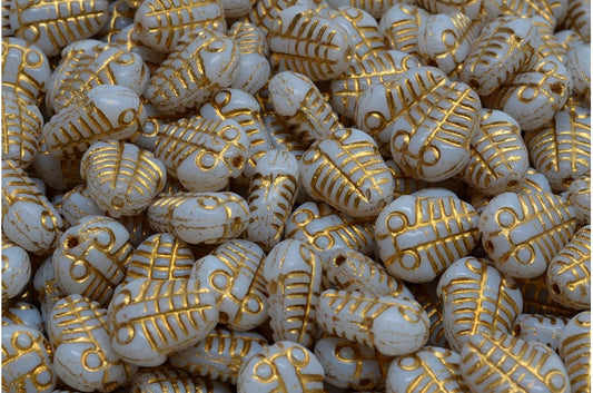 Trilobite Beads, White Gold Lined (02010-54302), Glass, Czech Republic